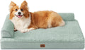 EHEYCIGA Large Dog Bed Memory Foam for Crate, Orthopedic Dog Bed Large Size Dogs with Washable Removable Cover, Waterproof Pet Sofa Couch with Nonskid Bottom, 35x22x6, Greyish Green