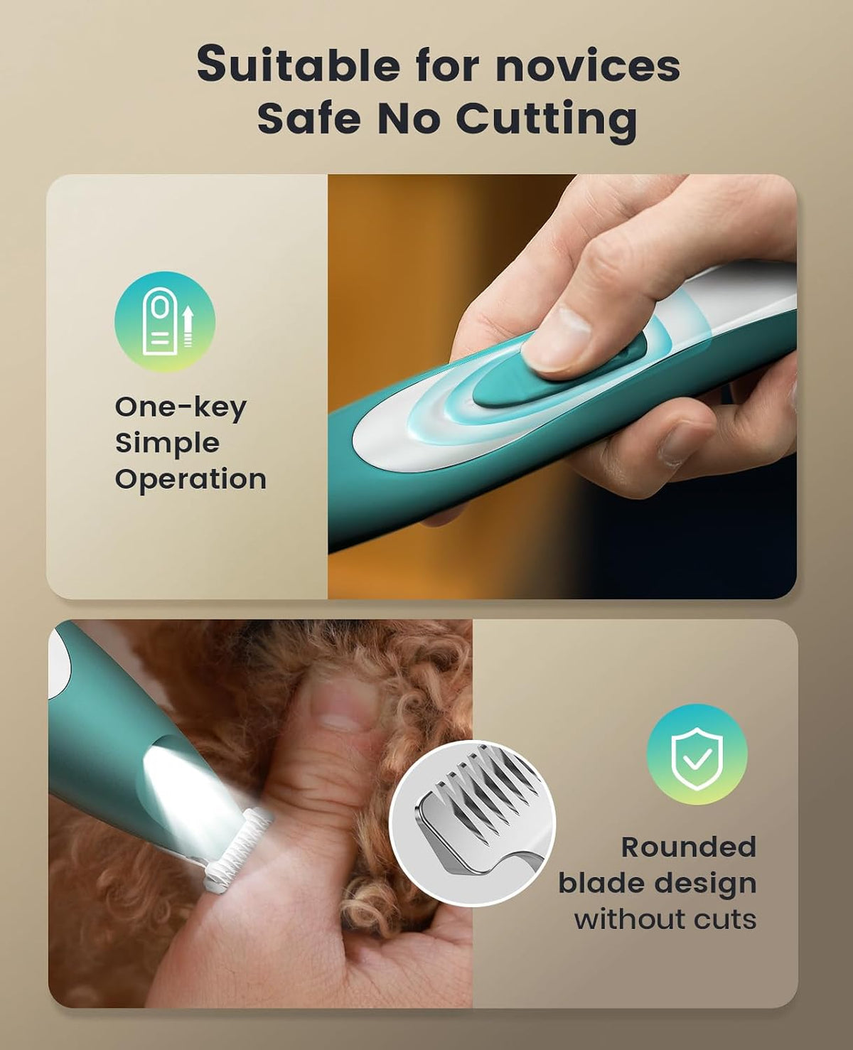 oneisall Low-Noise Dog Paw Trimmer with LED Light (Green)