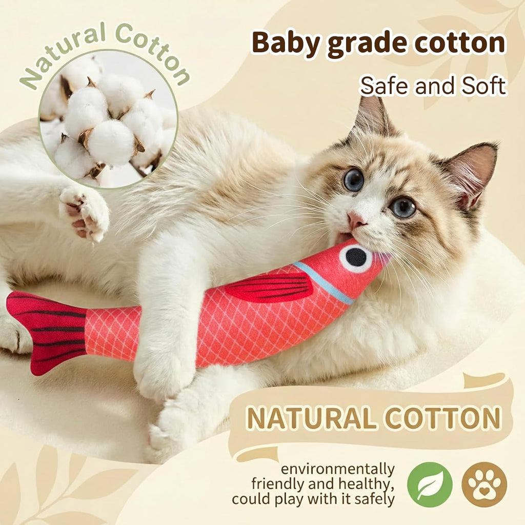 Cat Toys for Indoor Cats, Fish-Shaped Pillow, 2 Pack Red+Green | 5000mg A+Natural Catnip & Bell, Interactive Soft Chew Kicker, For Indoor Cats & Kittens, Crinkle & Bell Fish Sound Toy