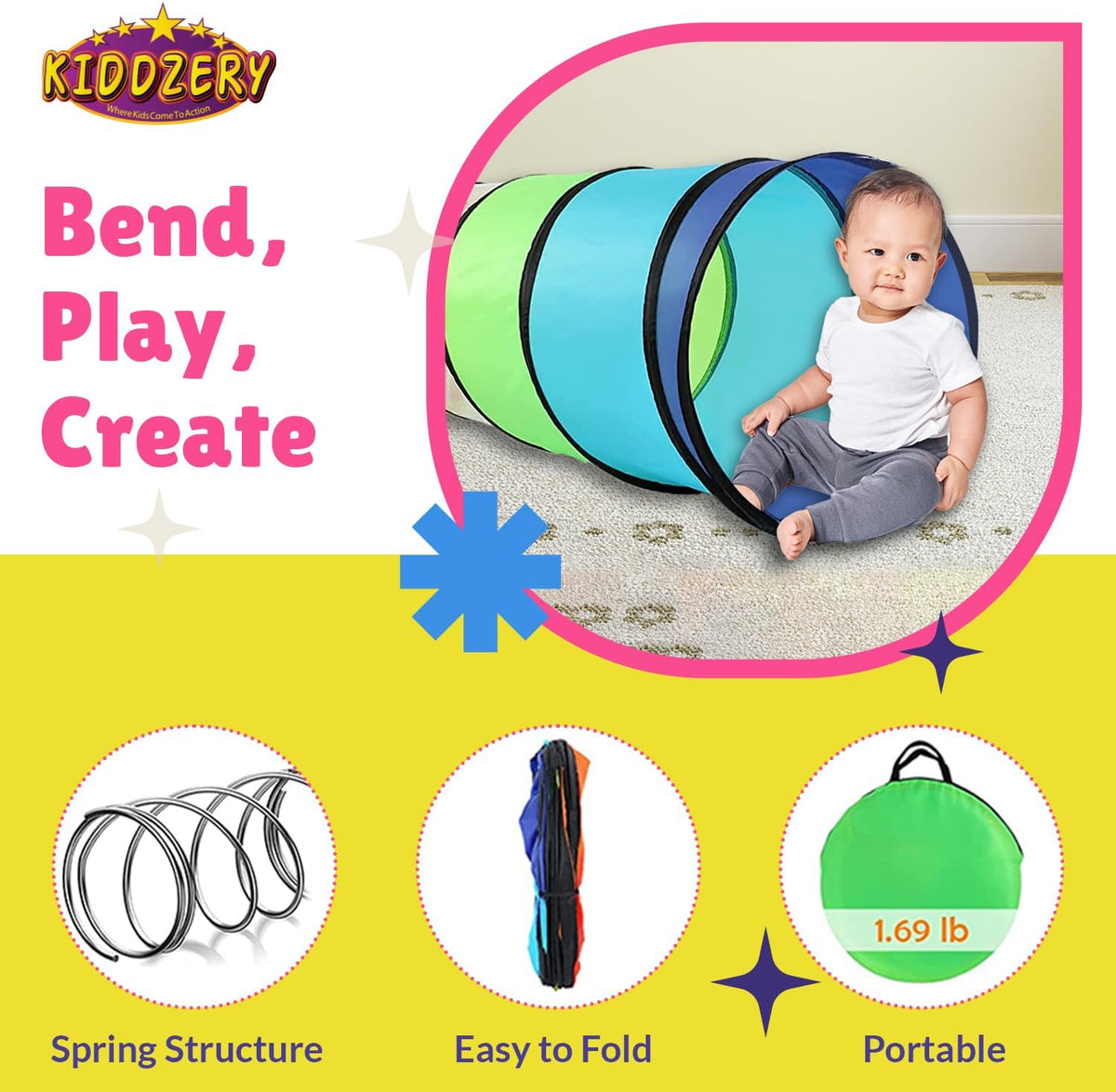 Kids Play Tunnel Set for Toddlers | Double Tunnels for Indoor and Outdoor Fun | Pop-Up Crawl Tunnels for Babies, Toddlers, and Pets | Easy to Set Up, Store, and Transport | Durable and Breathable