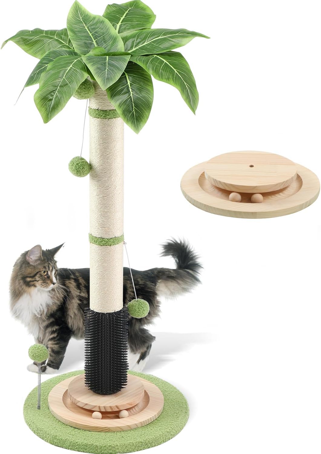 39.4'' Tall Cat Scratching Post,3.5 Inch Wide Sisal Cat Scratcher Tree with Leaves,Interactive Cat Toys for Indoor