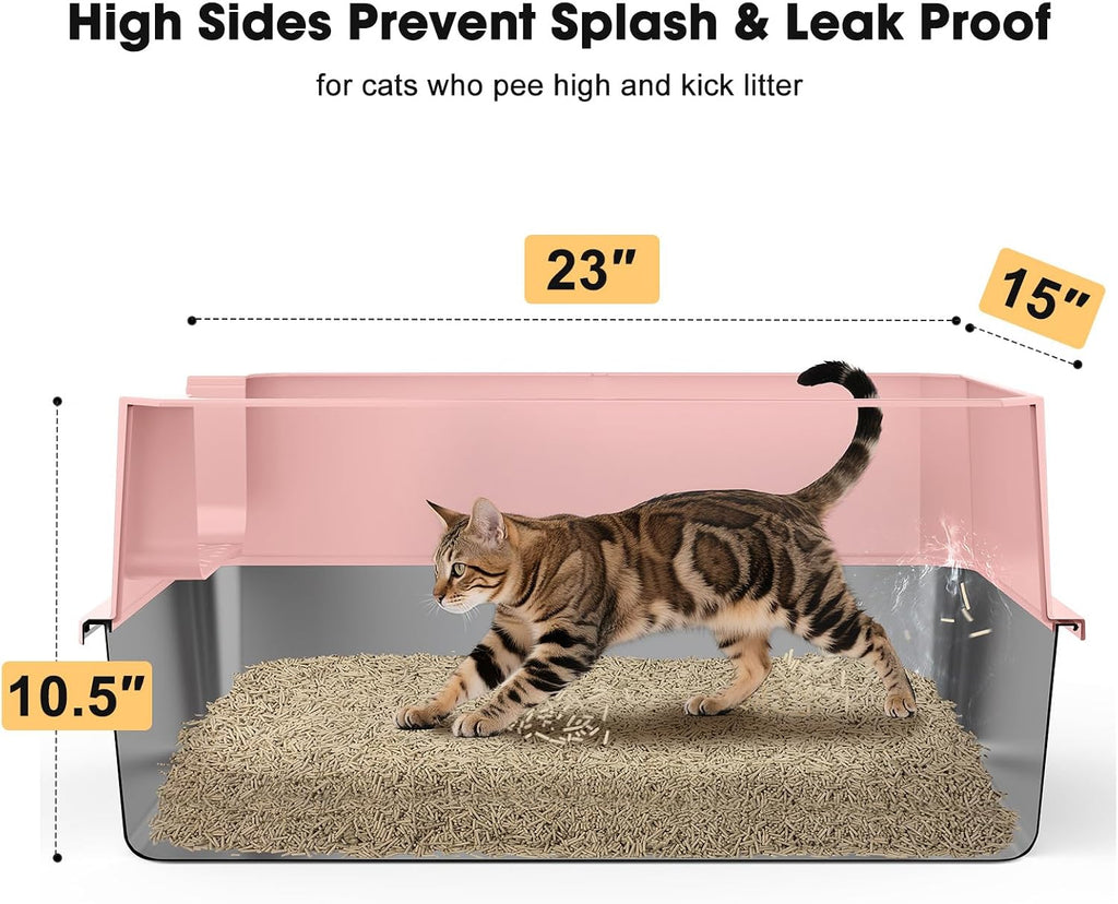 FURTIME Stainless Steel Cat Litter Box, Extra Large Cats Metal Litter Box