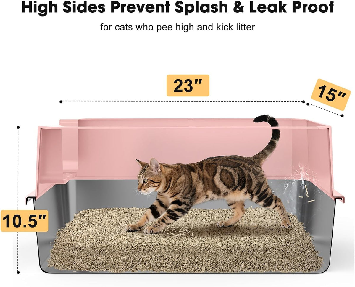 FURTIME Stainless Steel Cat Litter Box, Extra Large Cats Metal Litter Box
