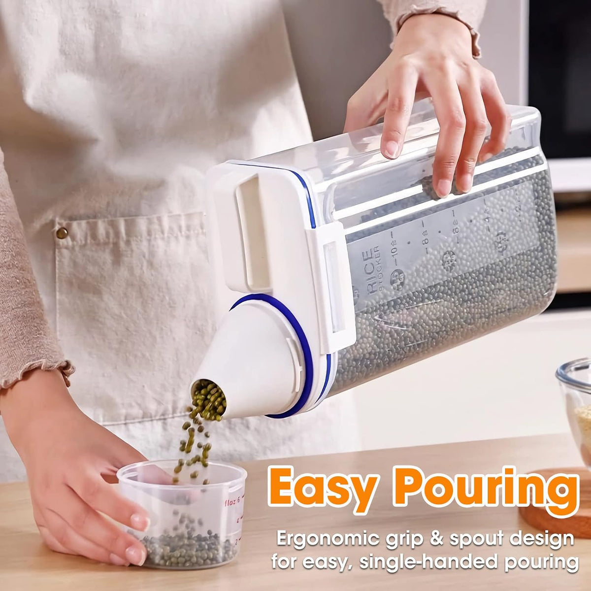 TBMax Rice Container 4 Lbs / 2 Kg Rice Dispenser with Measuring Cup, BPA-Free Plastic Kitchen Pantry Food Storage Holder for Oatmeal Flour Grain, Small Pet Cat Dog Food Container