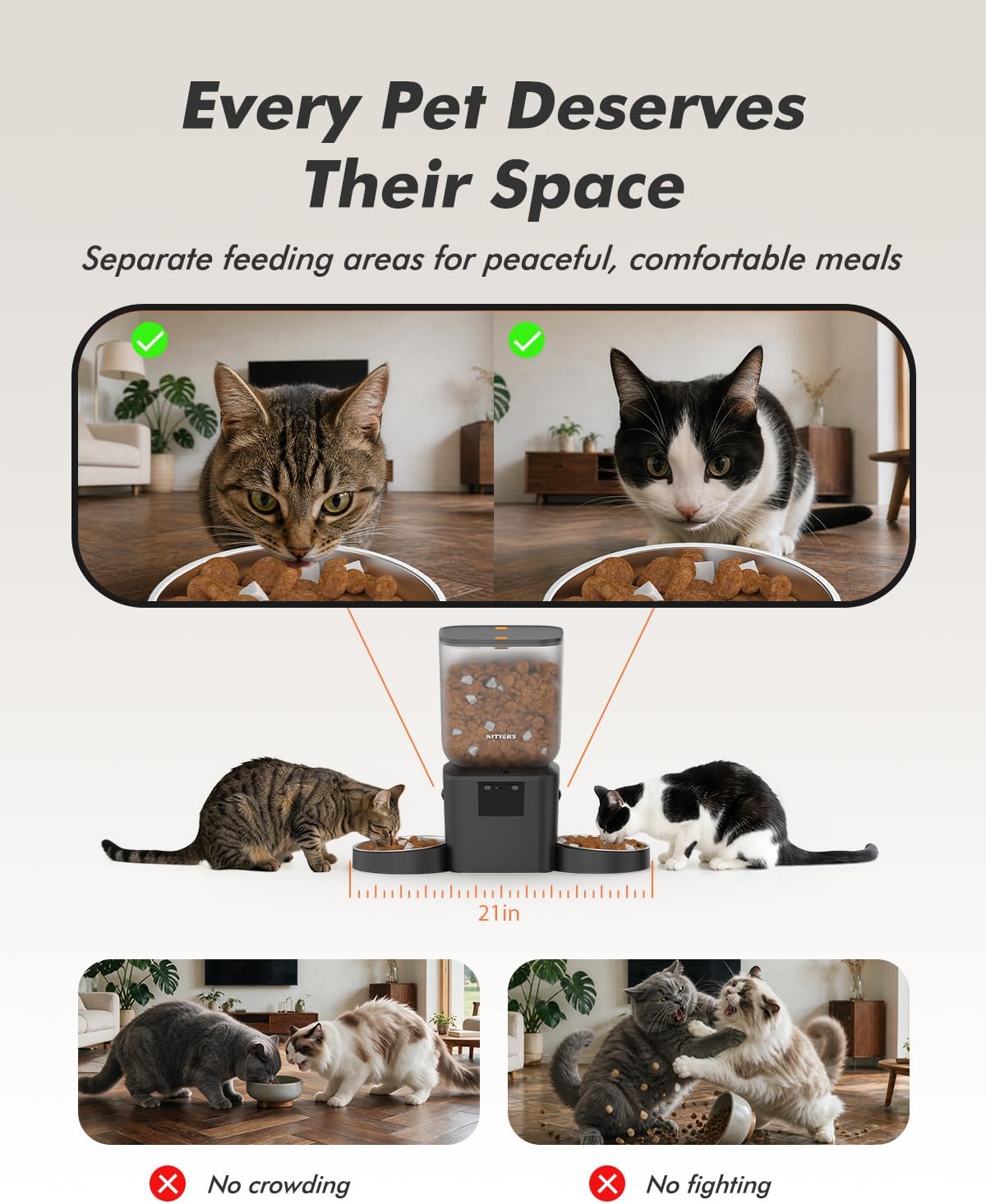 Automatic Cat Feeder for 2 Cats with 2K Cameras - 8L/ 34 Cups Dual Dog Food Dispenser for 2-18mm Dry Food, 2.4G&5G WiFi, Night Vision, 2-Way Talk, Up to 99 Portions 15 Meals Per Day, 10s Voice