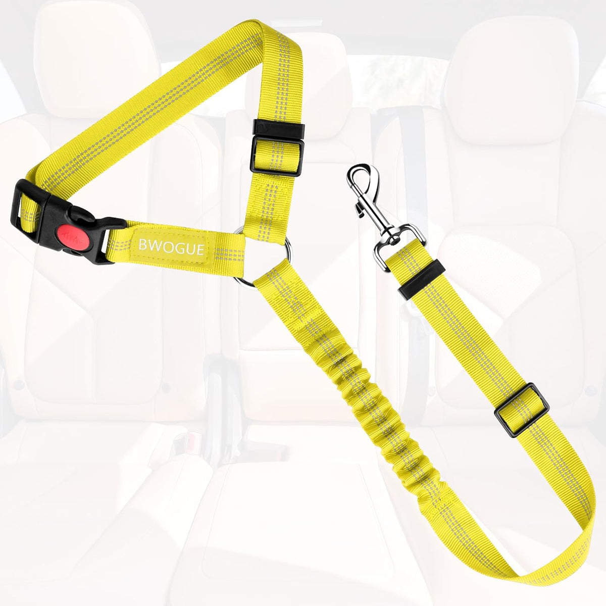 BWOGUE Dog Seat Belt for Car, Headrest Restraint Bungee Lead, Yellow