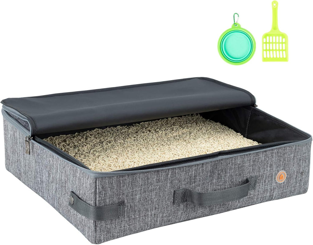 Travel Light with Covered Portable Cat Litter Box Without Any Mess. Ultra-Lightweight, Stop Lugging a Hard Litter Box. Keep Everything Contained. Ideal for Hotel Stays, Car Trips, Flights