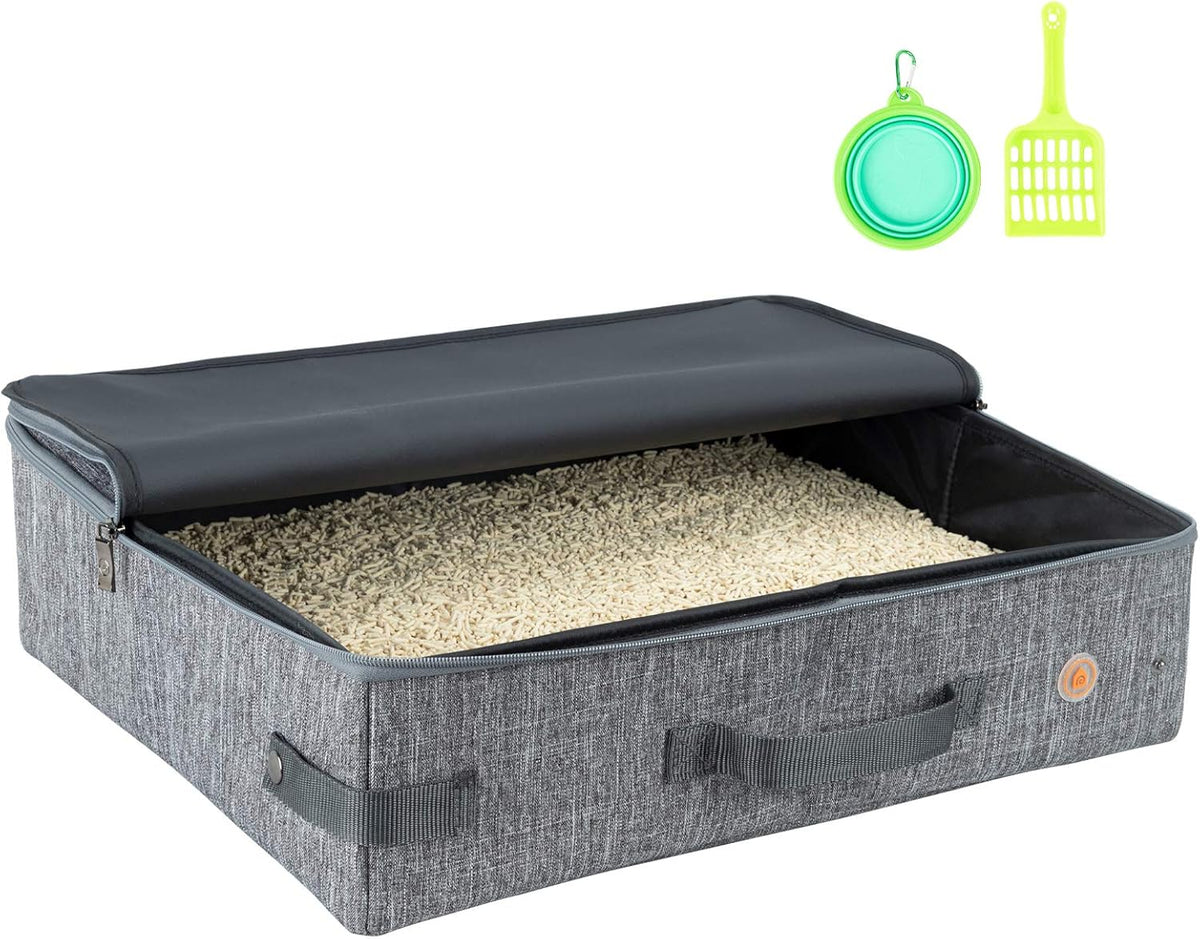 Travel Light with Covered Portable Cat Litter Box Without Any Mess. Ultra-Lightweight, Stop Lugging a Hard Litter Box. Keep Everything Contained. Ideal for Hotel Stays, Car Trips, Flights