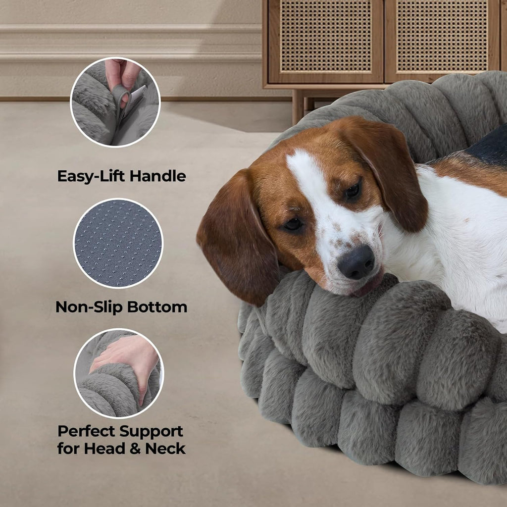 BALANCE Calming Dog Bed for Large Sized Dogs, 36 Inches Oval Washable Pet Bed with Sides, Orthopedic Pet Couch Sofa with Non-Slip Bottom, Gray