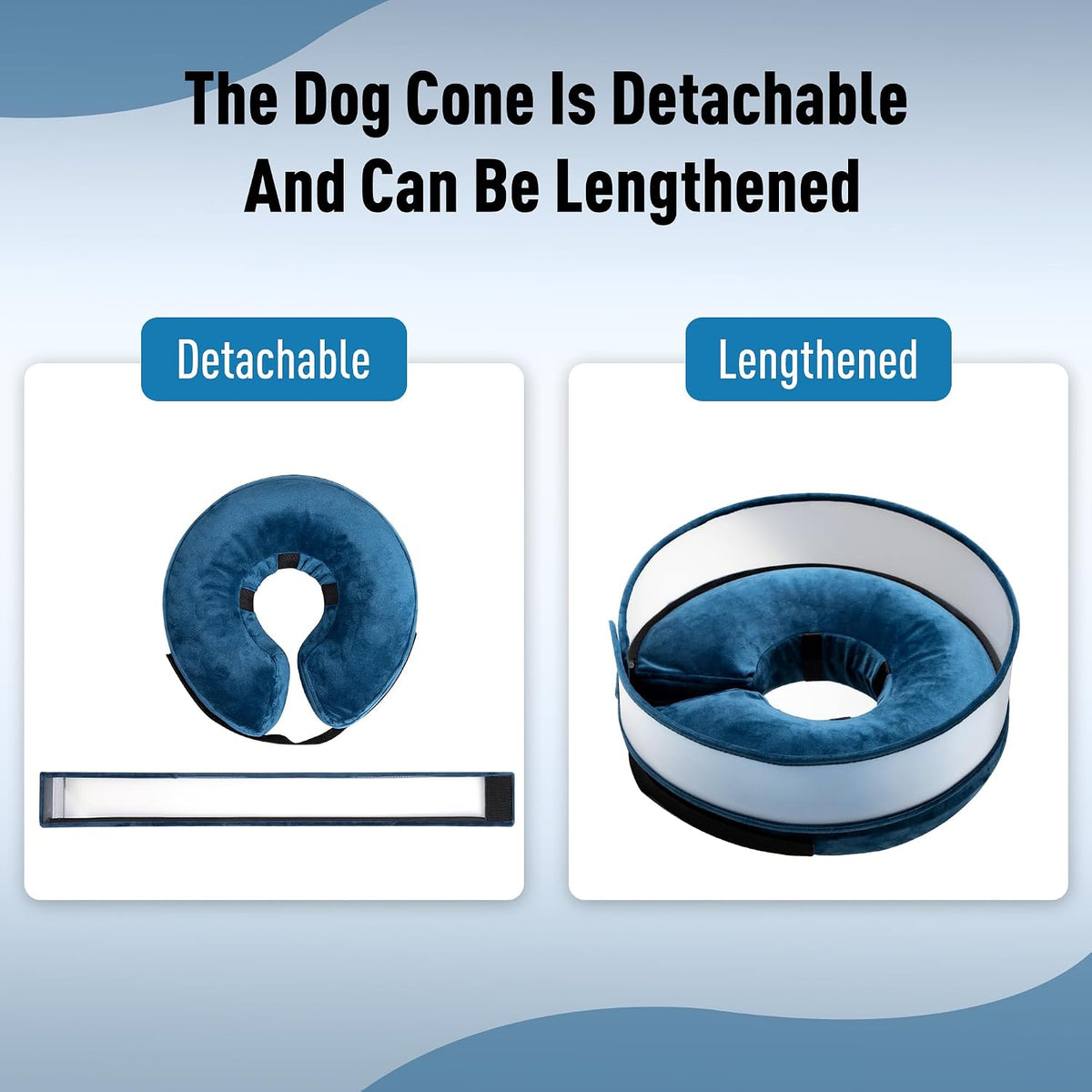 Inflatable Dog Cone, Soft Dog Cone Collar After Surgery for Alternative with Enhanced Anti-Licking Guard Shield Adjustable Detachable Cone Collar, Elizabethan Collar (S, Blue)