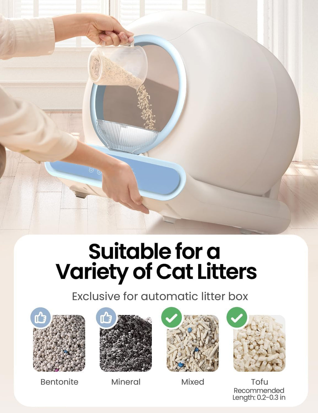 Self Cleaning Litter Box, Integrated Safety Automatic Cat Litter Box Self Cleaning 65L+9L for Multiple Cats, App Control, Odor Removal, Includes Mat & Liner (3 Rolls) - Blue