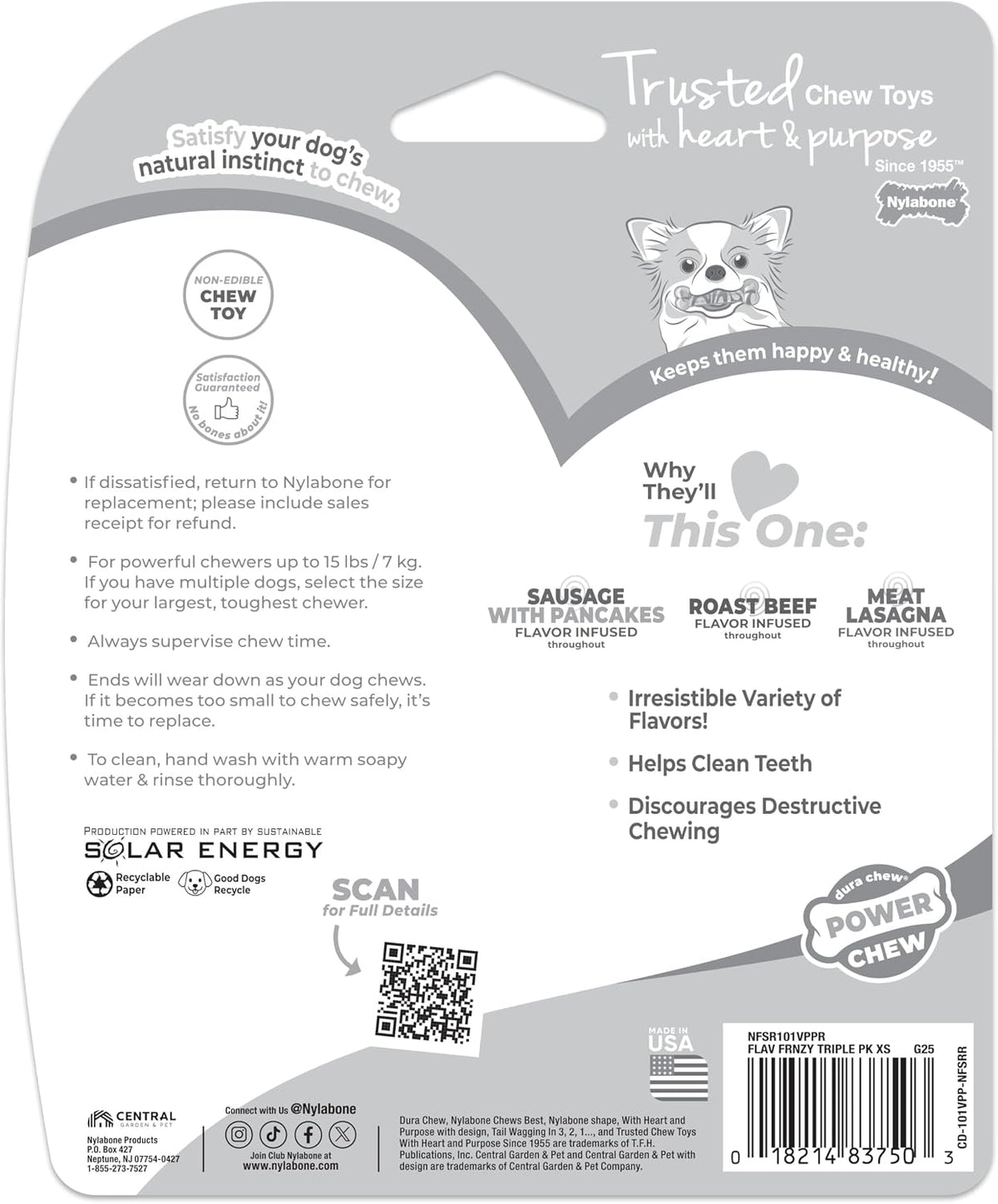 Nylabone Power Chew Original Bone Dog Chew Toys, X-Small, 3 Count | Pancakes & sausage, roast beef, & meat lasagna flavor, durable, long lasting, flavor throughout, for dogs up to 15 lbs