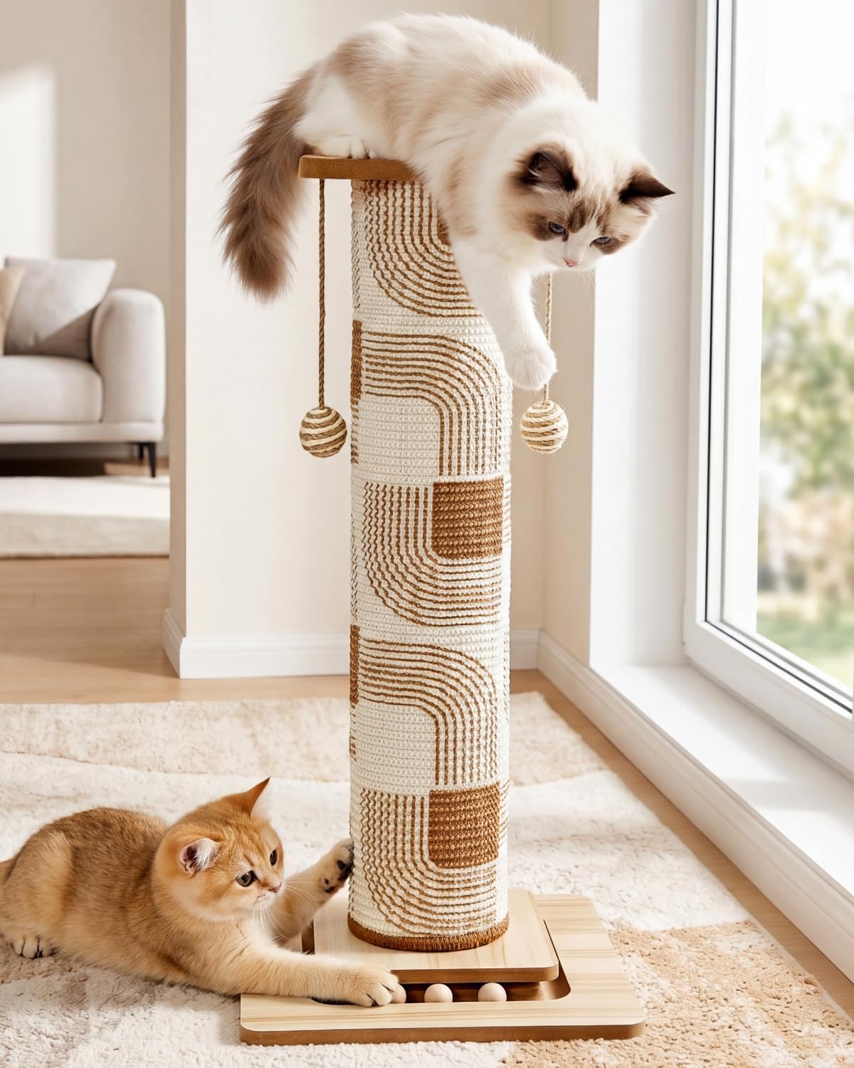 Odoland 31" Tall Large Cat Scratching Post with Replaceable Scratcher Pad