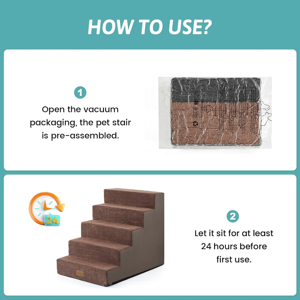 COZY KISS Dog Stairs for Small Dogs, 5 Step Pet Stairs for Beds & Couches