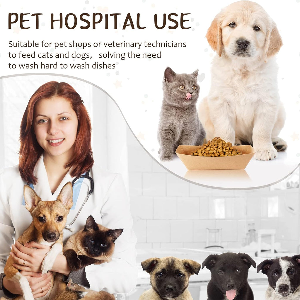 50 Pack Disposable Paper Dog Bowls, 16 oz for Dogs and Cats | Low-sided 16 oz Kraft Paper Trays for Wet or Dry Food, Suitable for Small Dogs, Puppies and Cats at Home, Travel or Camping