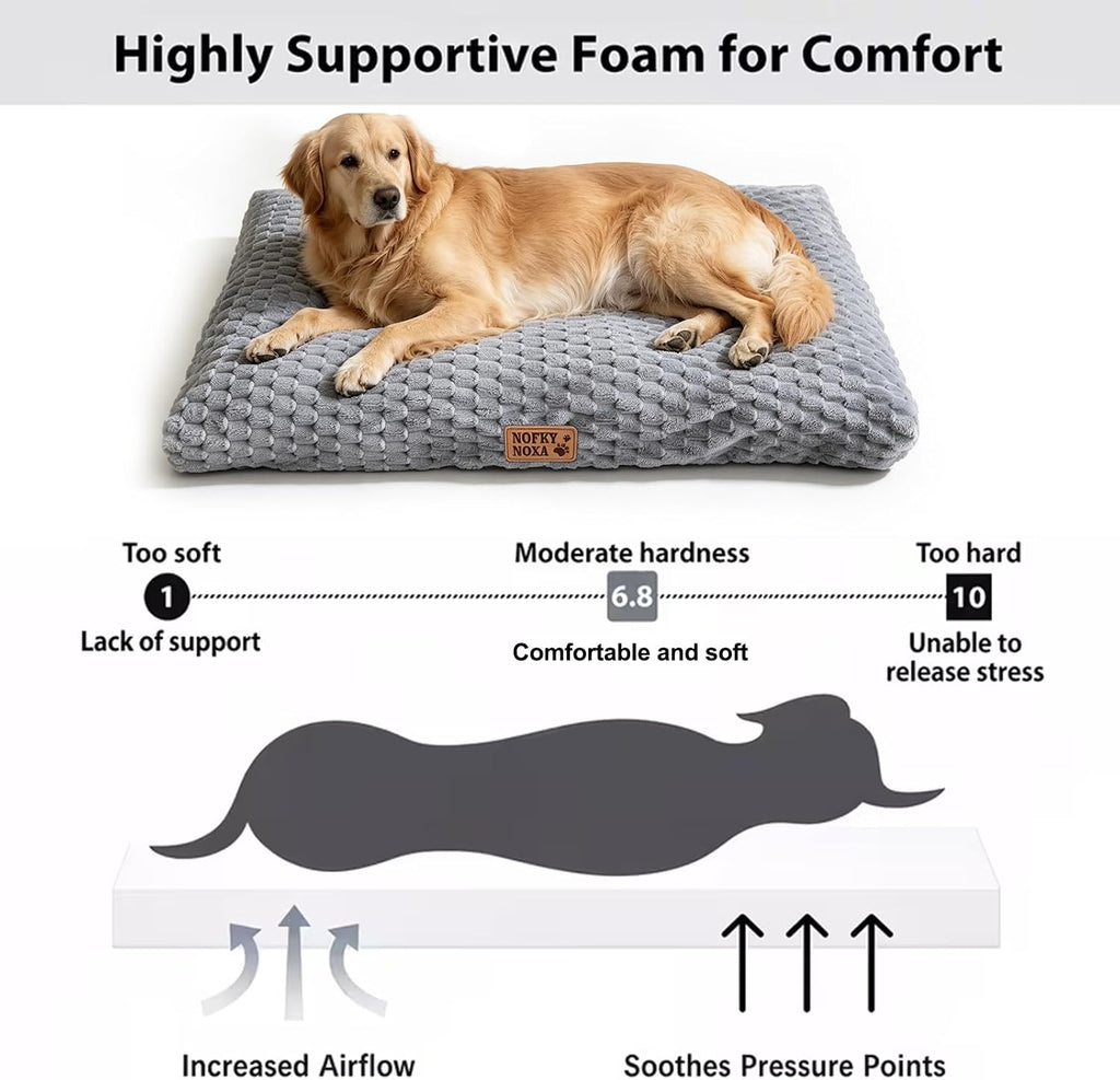 Washable Medium Dog Bed, Plush Crate Mat for Dogs, 35"x23" Grey