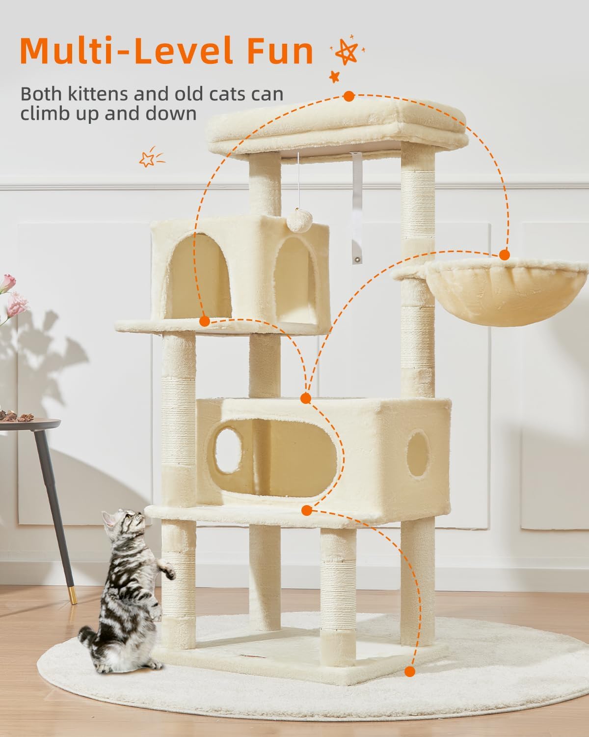 Taoqimiao Cat Tree, 49In Cat Tower for Indoor Cats Large Adult