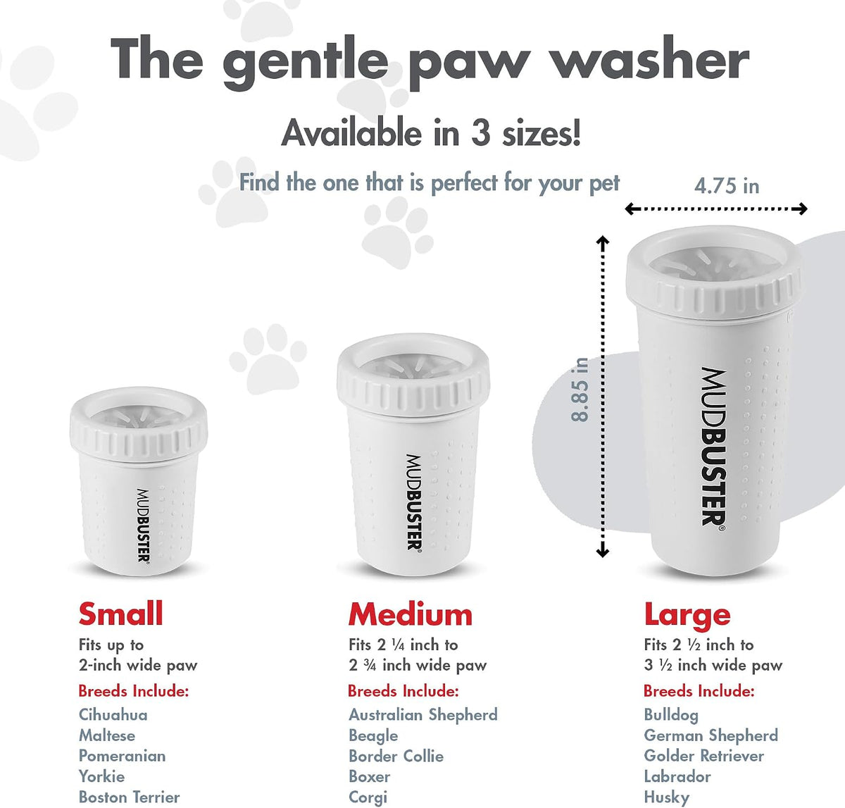 Dexas MudBuster Portable Paw Cleaner for Dogs, Large, Bright White Special Edition, Premium Pet Supplies and Accessories