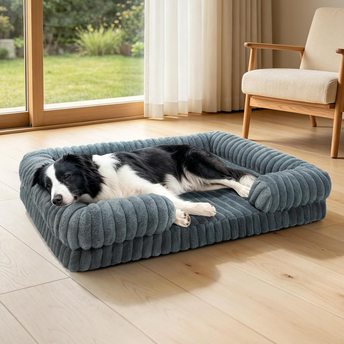 Orthopedic Dog Bed for Medium Large Sized Dog, 35*24.8*6.7" Washable Waterproof 25D Egg Crate Foam Dog Beds with C-Shape Bolster Support for Senior Dogs with Removable Cover non-Slip Bottom