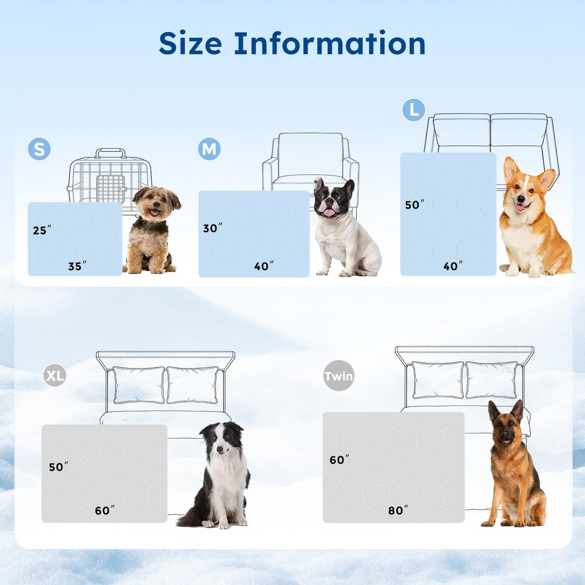 ZOMISIA Premium Cooling Blanket for Small Dogs -Q-MAX>0.5 Breathable Washable Dog Cooling Mat, Travel Soft Pet Summer Essentials, Blue, 25"x35"