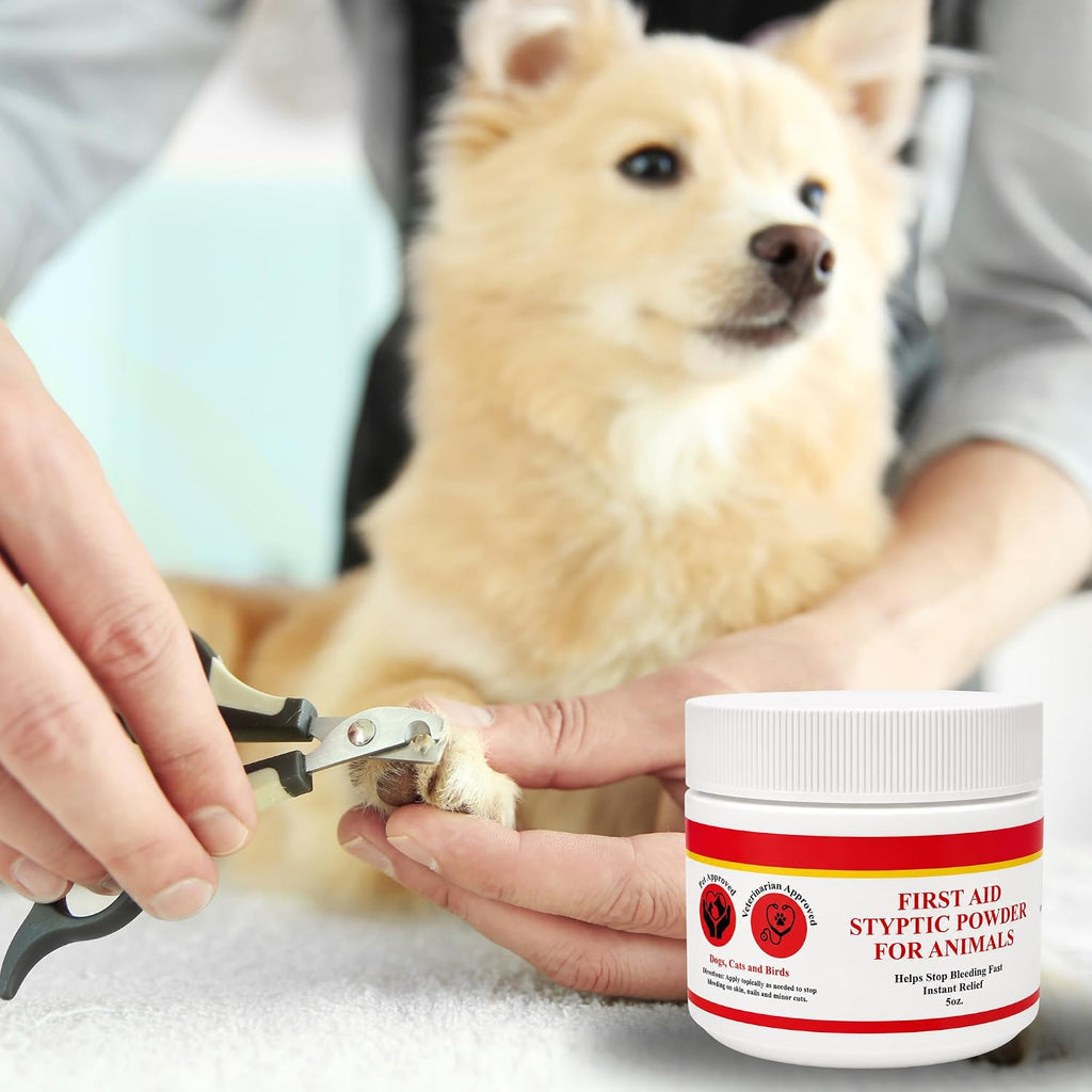 5 oz Styptic Powder for Dogs, Cats & Birds Stops Bleeding– Quick Blood Clotting for Nail Clipping, Minor Cuts, Tail Docking & Wing Clipping – Pet First Aid Hemostatic Powder with Sealed Top & Scoop