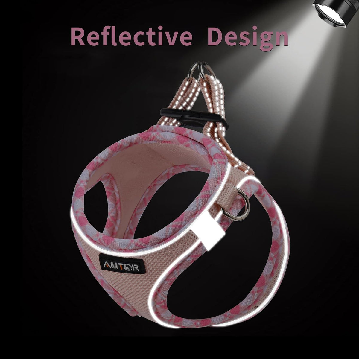 AMTOR Small Dog Harness with Leash Set, No Escape Easy Walk Puppy Harnesses for Training Walking, Step-in Reflective Soft Dogs Vest for XS S Medium Extra-Small Large Sized Dog(Pink,M)