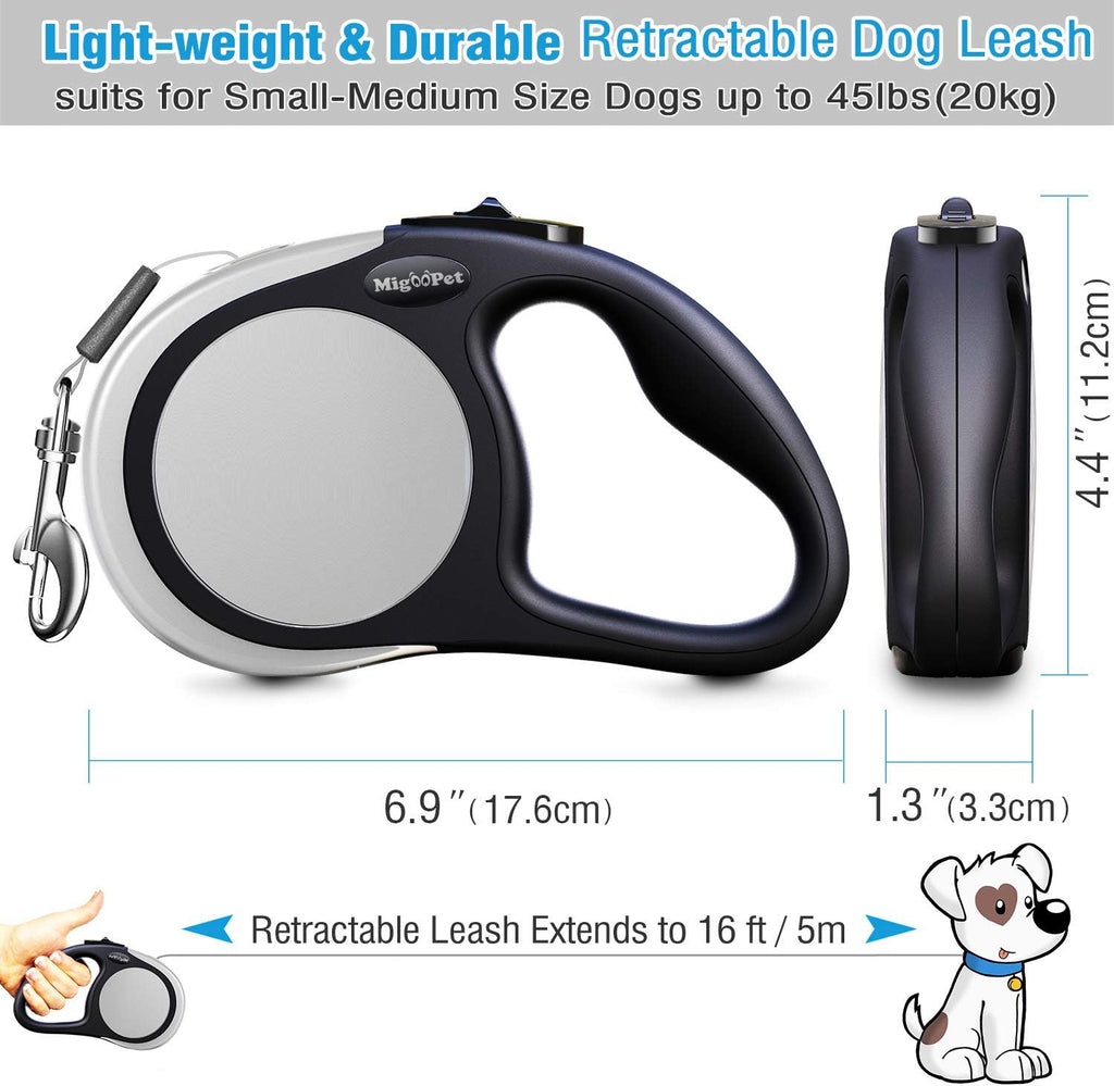 Heavy Duty Retractable Dog Leash-16ft Strong & Durable Walking Leash for S to L Dogs up to 45/115 lbs, Upgraded Lock System, Non Slip Grip, Tangle Free (Grey, Small/Medium)