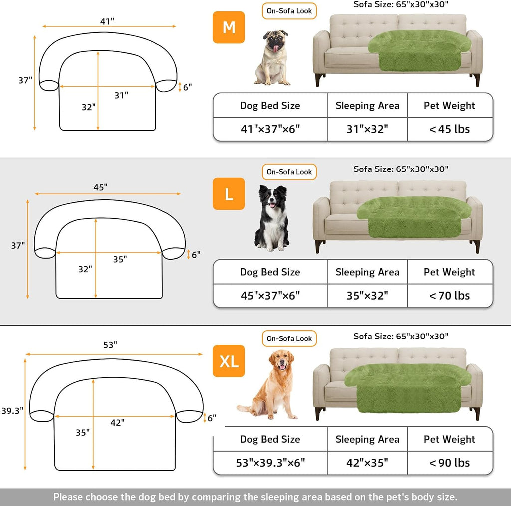 GGIB Calming Dog Bed Fluffy Plush Dog Mat for Furniture Protector with Removable Washable Cover for Large Medium Small Dogs and Cats (Large, Grass Green)
