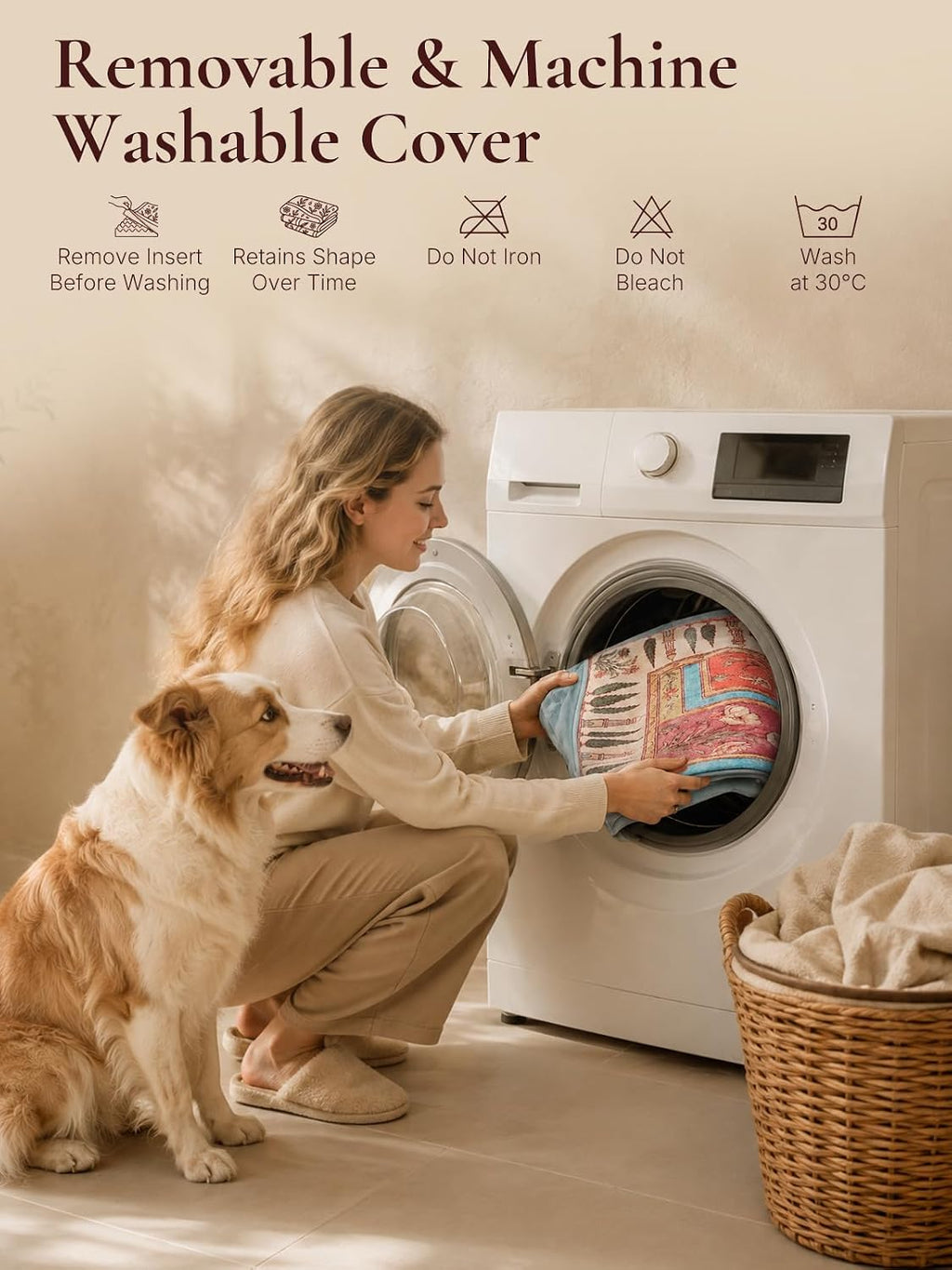 Exsnugy Orthopedic Washable Dog Bed Boho Crate Pet Pad for Large Dog 41in