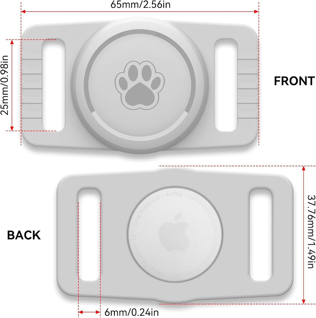 GOCII for Airtag Dog Collar Holder 2 Pack,Waterproof Dog Collar Holder for Apple AirTag(Gen 1 & 2),Silicone Air Tags Case for Dog Collars(Light Gray)