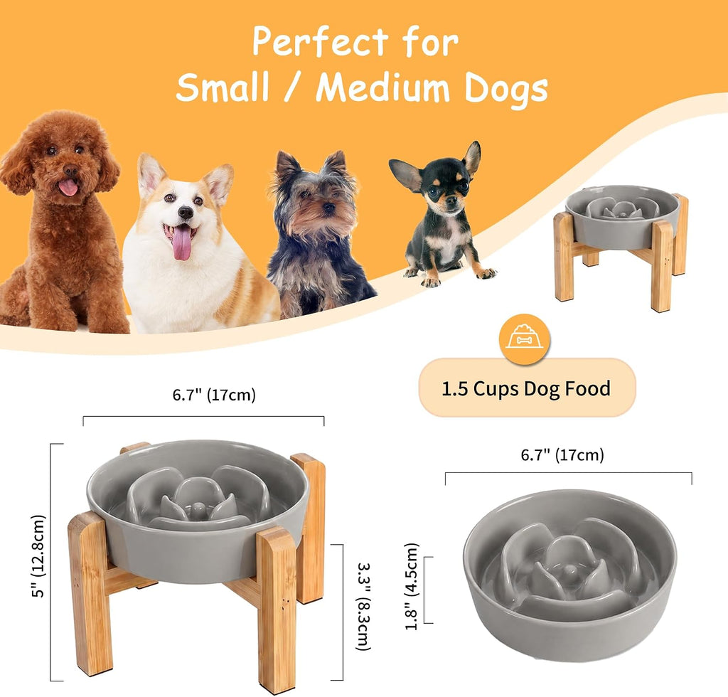 Elevated Slow Feeder Dog Bowl, 6.7" Ceramic Maze Dog Bowl with Stand