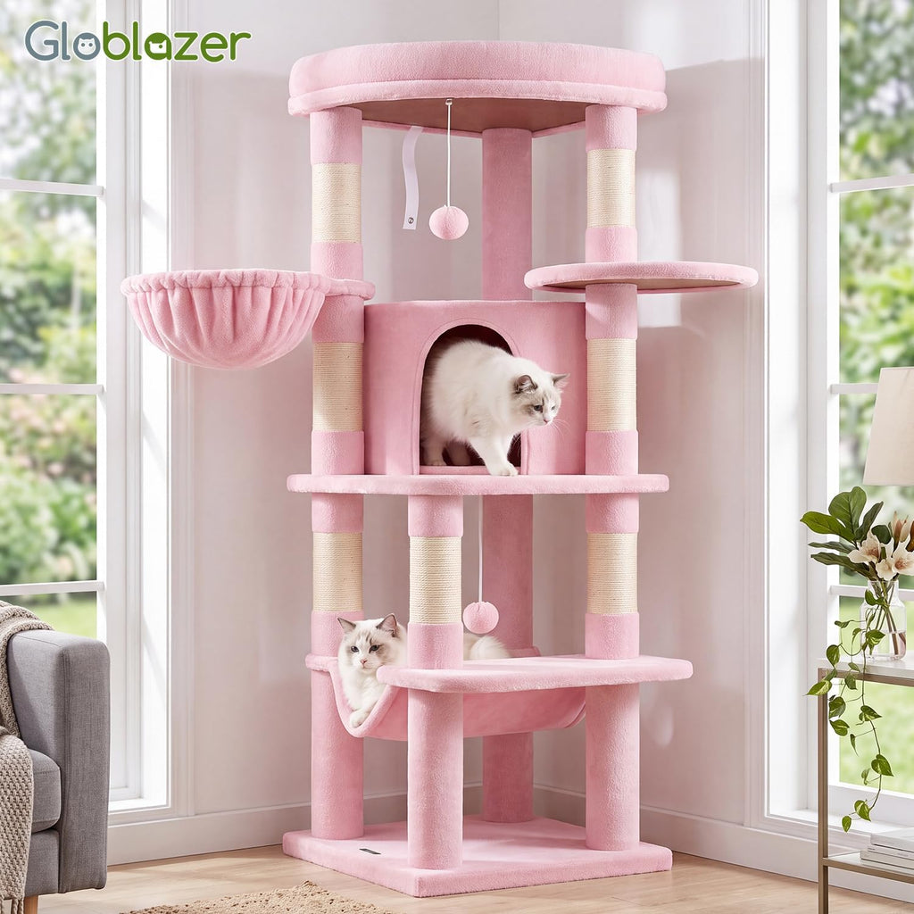 Globlazer Pink Corner Cat Tree Tower with Scratching Post, C51, Pink