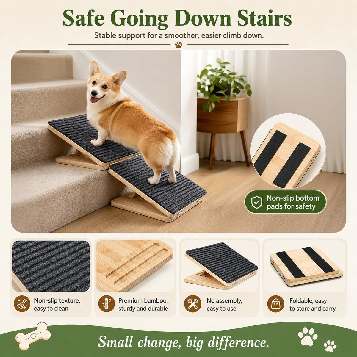 Dog Ramp for Stairs, Foldable Stair Wedges Assist for Small Dogs, 1 Pack