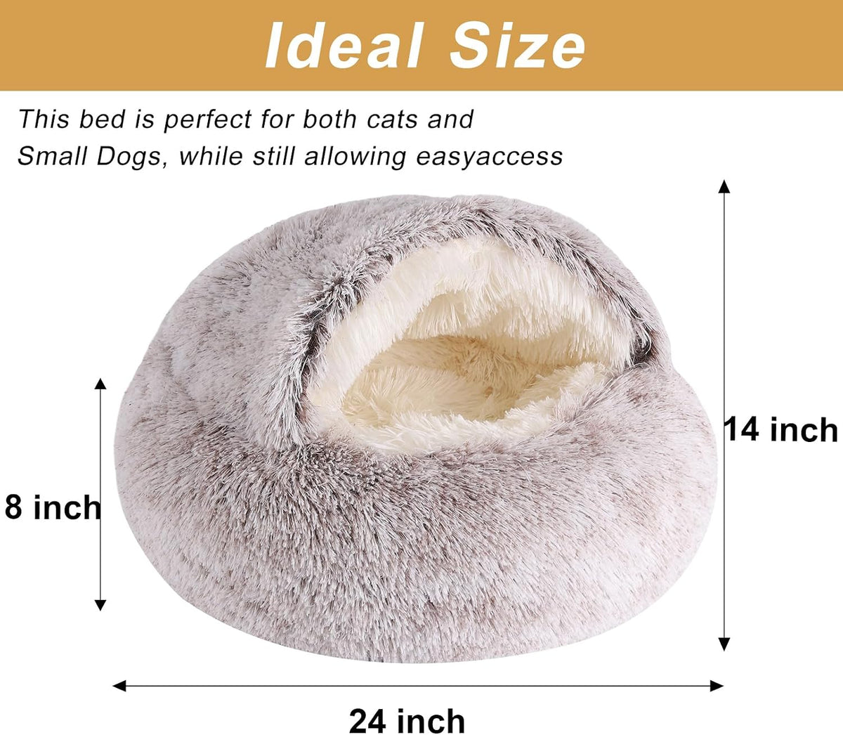 Dog Beds for Small Dogs, Cat Bed Cave, Washable Cute Cat Bed, Cozy Nook Pet Bed for Dogs or Cats, Anti-Slip Puppy Bed Fits up to 22 lbs Pets(Coffee, 24" x 24")