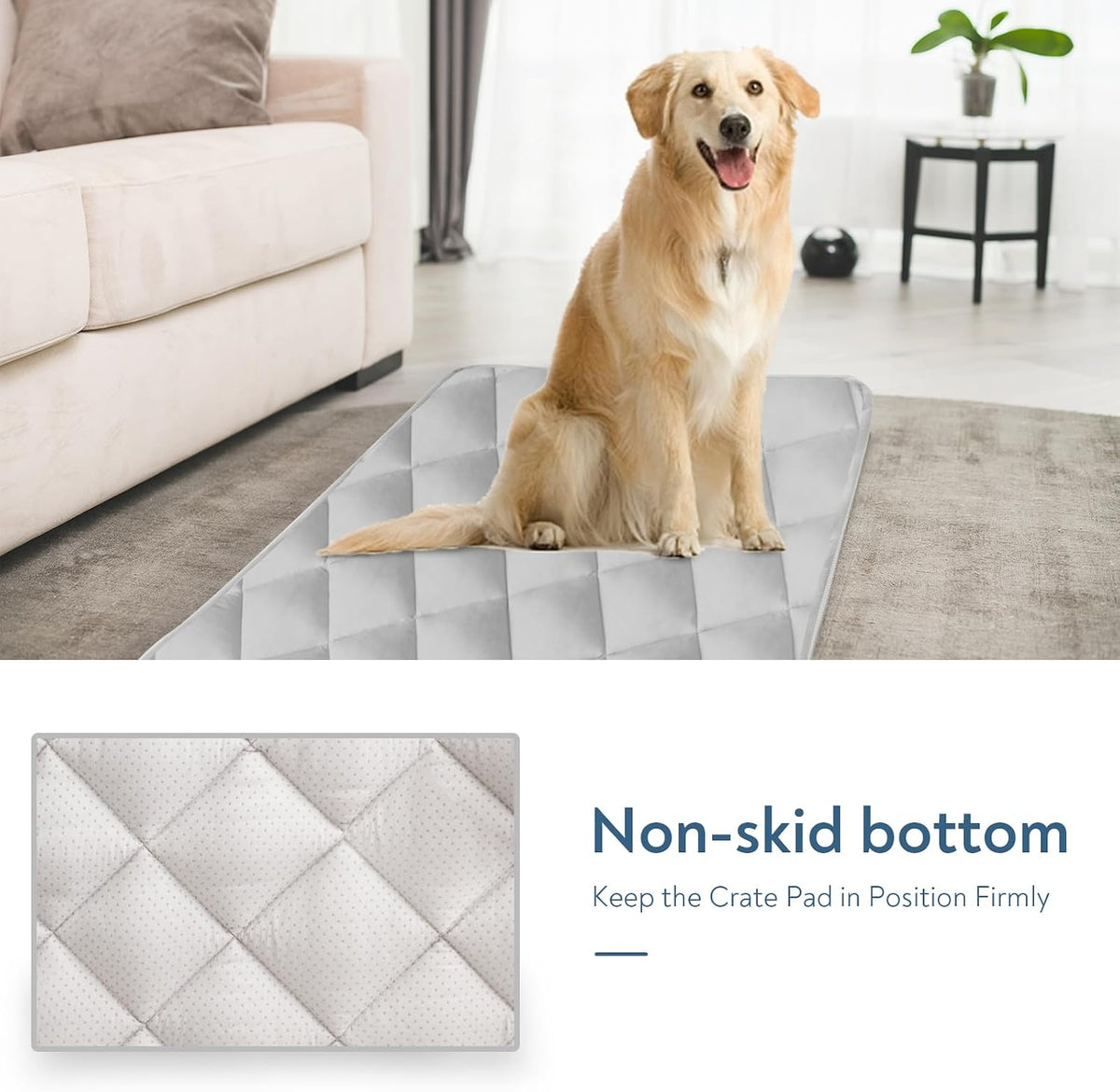 Dog Crate Pad 2 Pack (42" x 28"), Dog Crate Mat with Anti-Slip Bottom, Grey