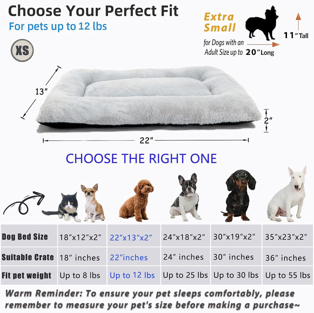 Cat Beds for Indoor Cats Washable Dog Bed Crate pad for Extra Small Dogs Ultra Soft Pet Kennel Pad for Cage Flat Puppy Kitten Cushion Sleeping Mat Anti-Slip Light Grey 22 x 13