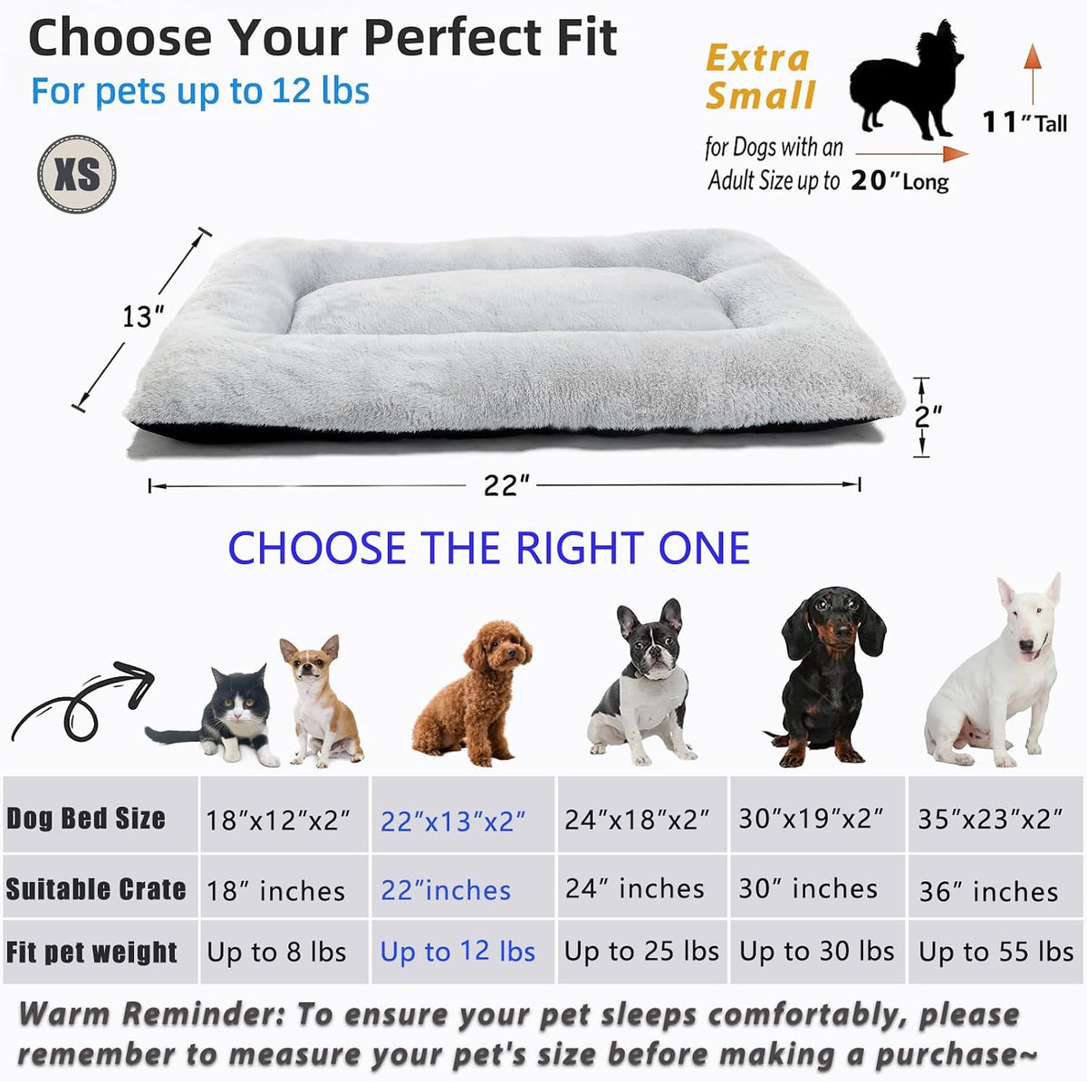 Cat Beds for Indoor Cats Washable Dog Bed Crate pad for Extra Small Dogs Ultra Soft Pet Kennel Pad for Cage Flat Puppy Kitten Cushion Sleeping Mat Anti-Slip Light Grey 22 x 13