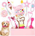 RoundFunny 11 Pcs Dog Birthday Toys Gift with Box, Classic, Pink