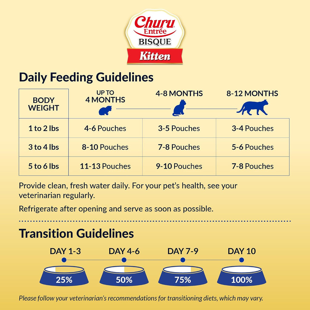 INABA Churu Entree Bisque Kitten Wet Cat Food, Tuna, 48ct