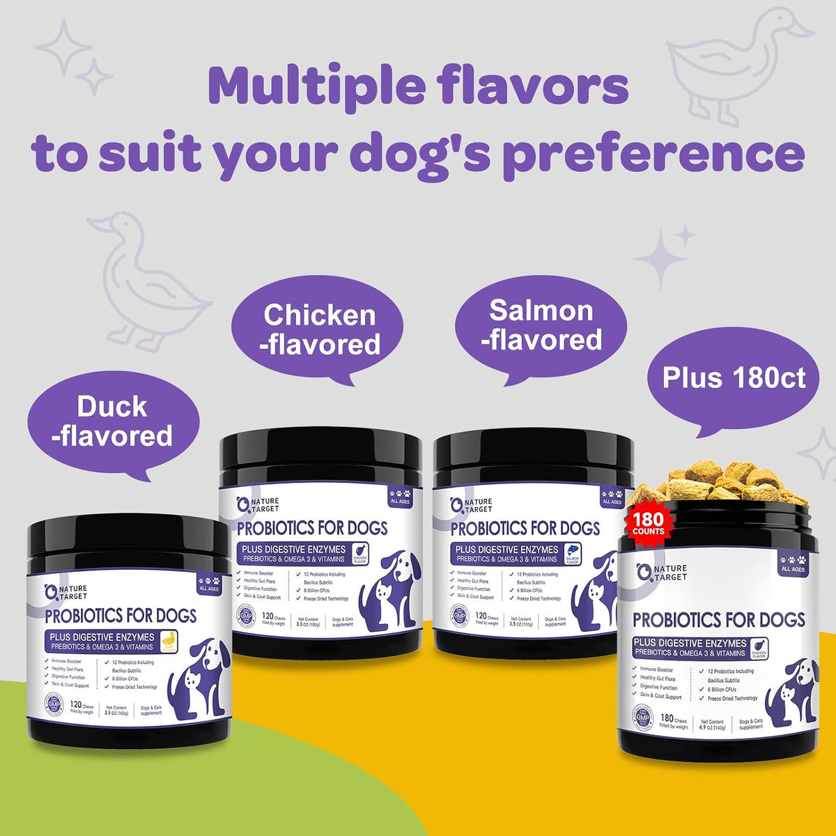 NATURE TARGET Probiotics for Dogs, Duck Flavored - 120 Treats