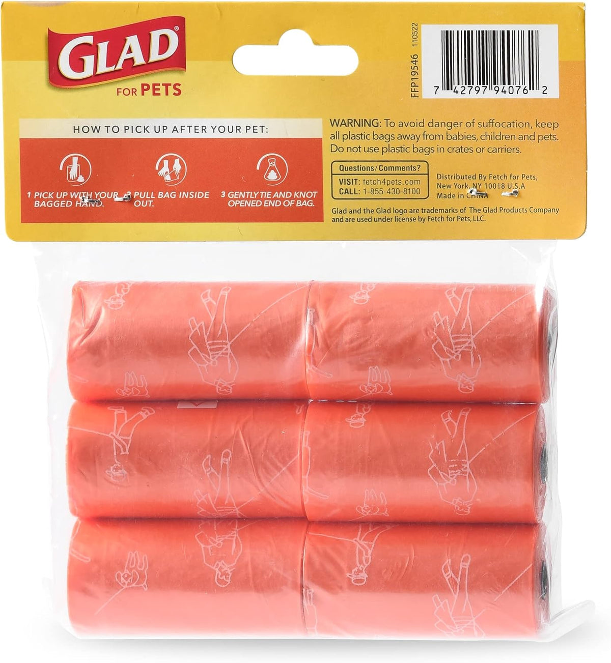 Glad for Pets Scented Dog Poop Bags, Tropical Breeze Scent, 90 Count | Leak-resistant, heavy duty, tear-resistant bags with fun print design, fits standard dispensers, 6 rolls