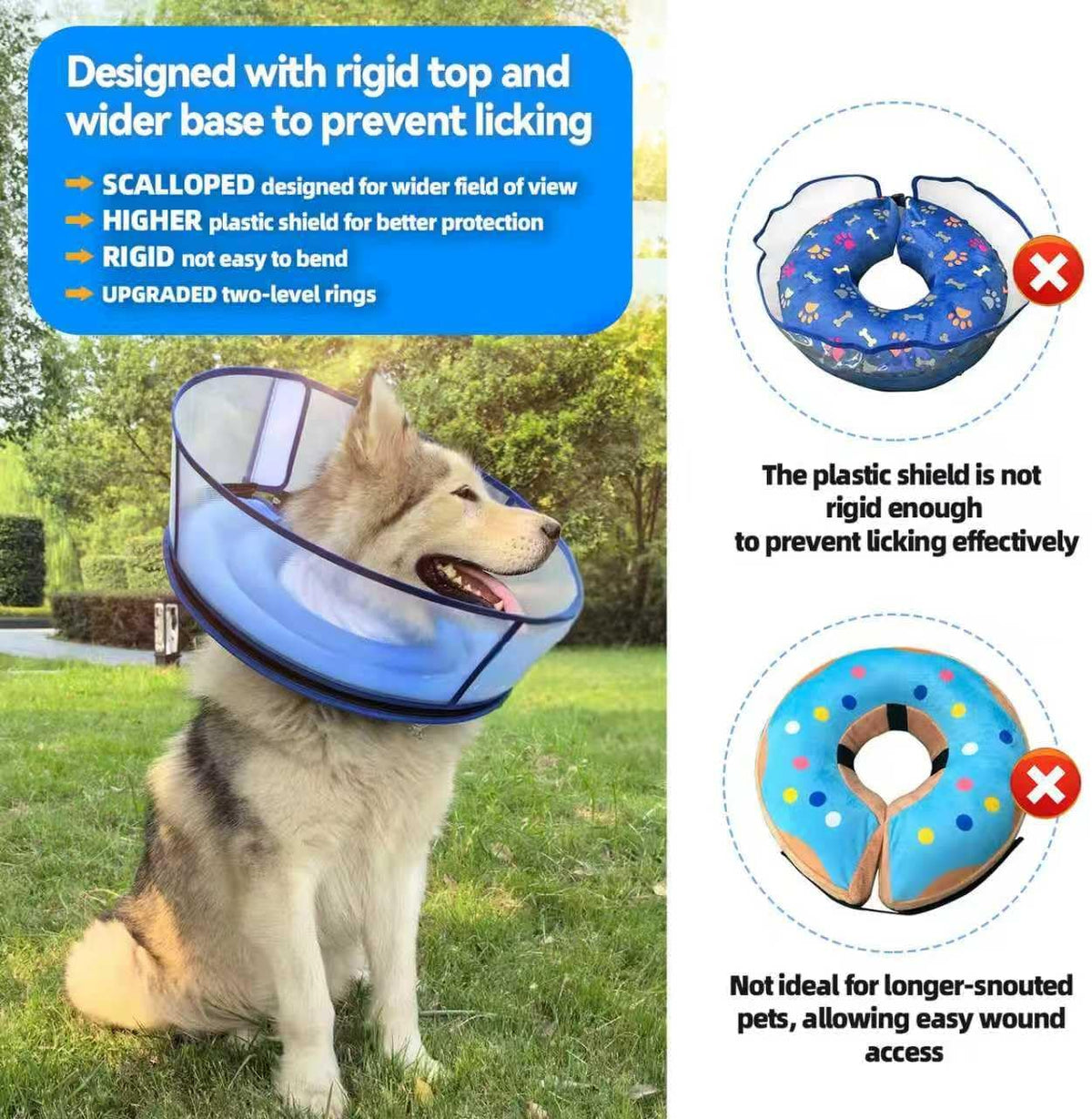 Inflatable Dog Cone Collar,Soft Elizabethan Anti-Lick Pet Recovery Collar