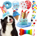 lilfrd 9Pcs Blue Dog Birthday Toy Set, Squeaky Hat Bandana Gift for Dogs | Birthday Gift Pack, Soft Plush, Small Medium Puppy Friendly