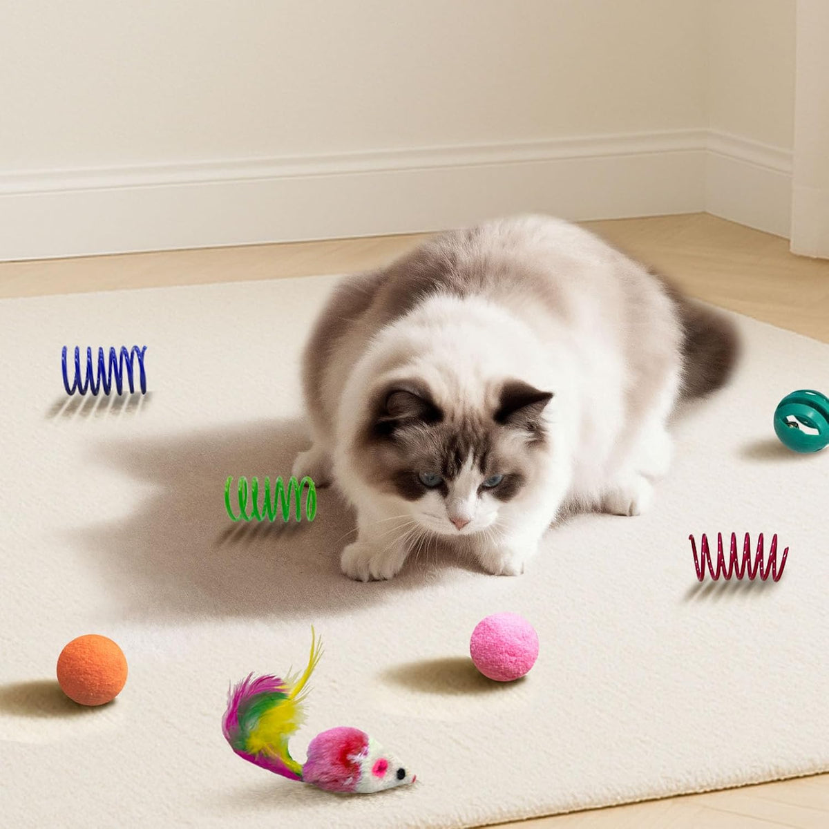 Cat Toys for Indoor Cats, 36 Pack Interactive Cat Toy Set | Kitten Toys Variety Pack with Plush Fish, Chew Ropes, 12Colors Spring, Mouse & Ball, Ideal for Boredom Relief and Self Play
