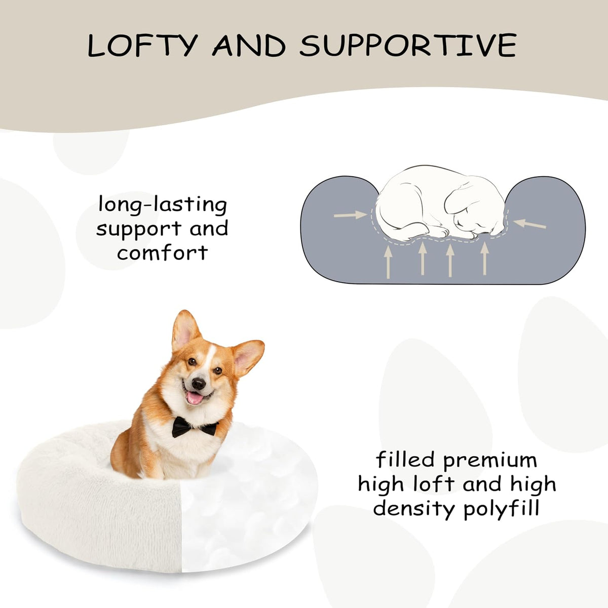 Bunlitent 20 inch Calming Dog Bed, Donut Dog Bed for Small Sized Dog, White
