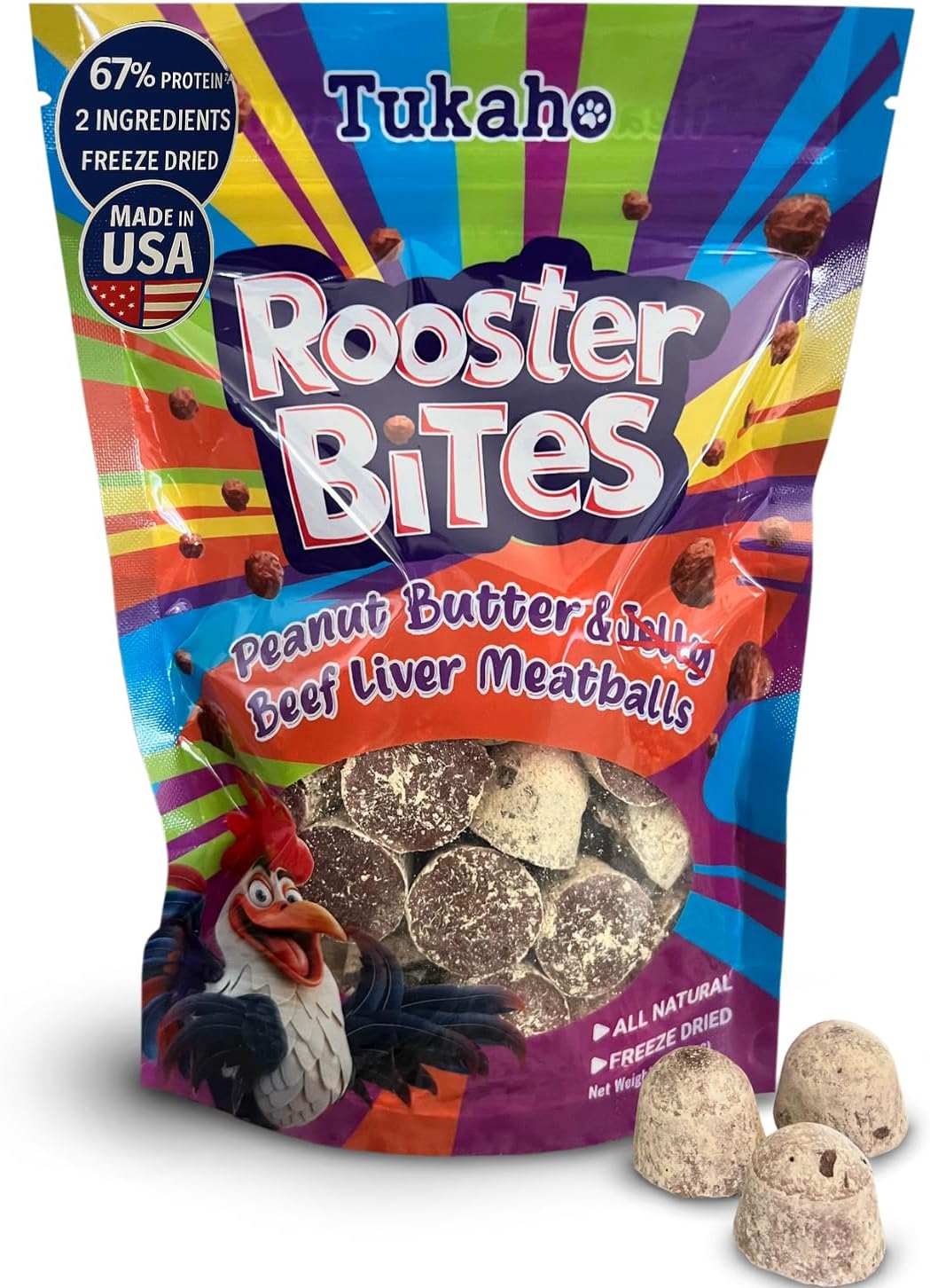 Rooster Bites Peanut Butter Beef Liver Dog Treats – Only 2 Ingredient Freeze Dried Training Treats for Dogs & Cats – High Protein, All Natural, Made in USA – Picky Eater Approved