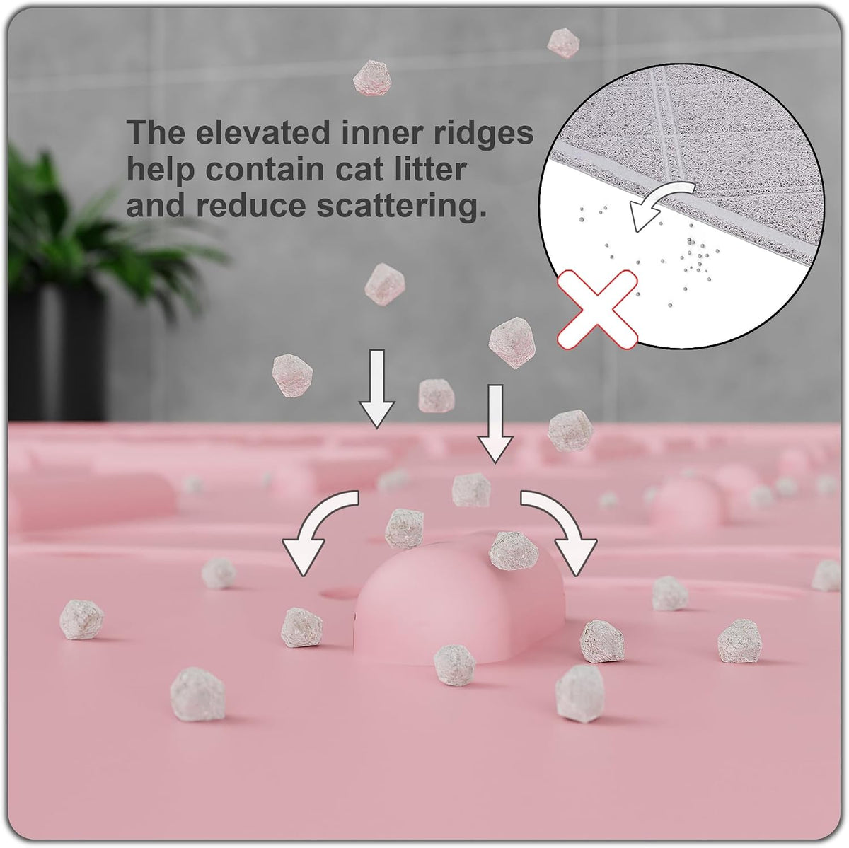 OHMO XL Cat Litter Mat, 37.5x25.2 Silicone Trapping Mat Pink | for Kitty Litter Box, Easy Clean, BPA Free Rubber, Center Litter Collection, Easy Pour-Back, Waterproof, Odor-Resistant