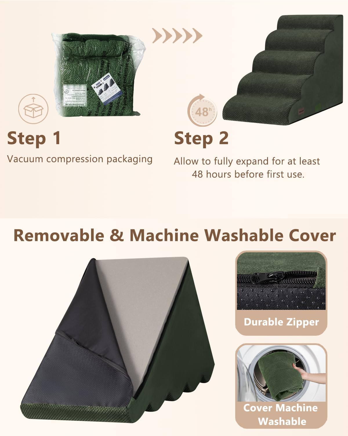 Aodisman Dog Stairs for High Beds,5 Step Pet Ramp for Dogs and Cats,22.4" H