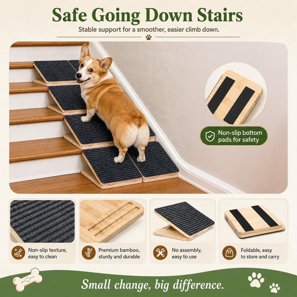 Dog Ramp for Stairs, Foldable Stair Wedges Assist for Small Dogs, 8 Pack