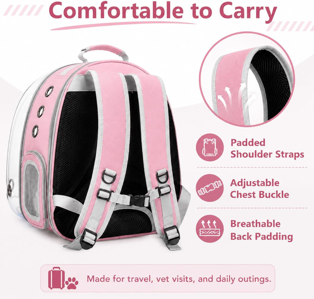 Expandable Cat Carrier Backpack with Bubble Window, Pink